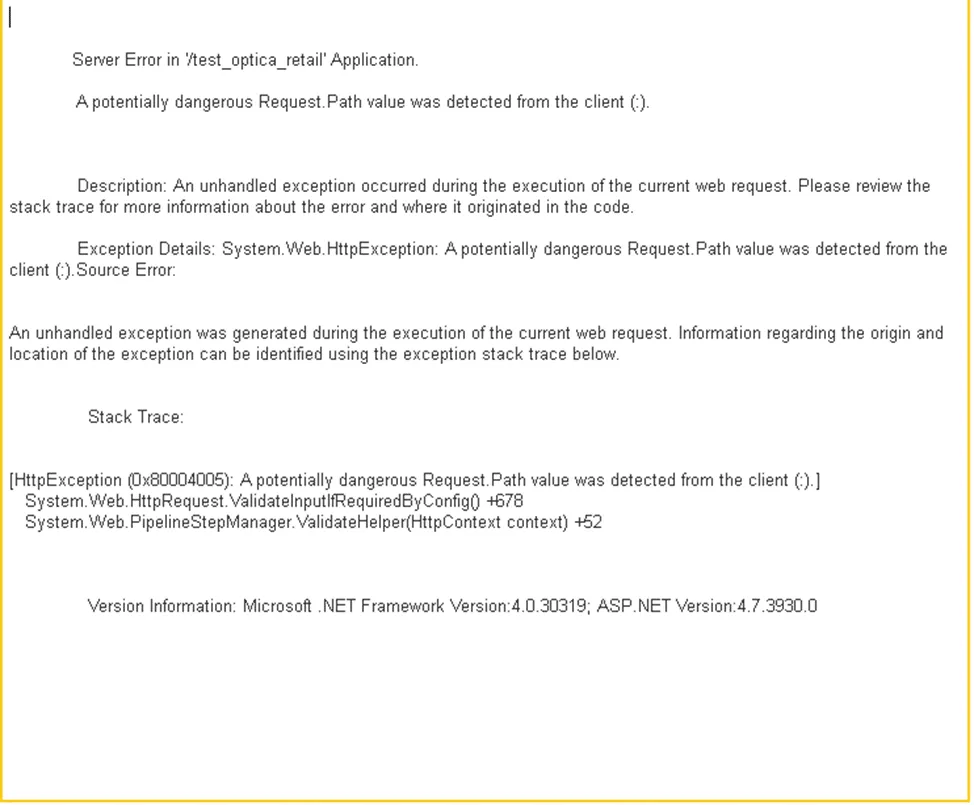 Подробная ошибка A potentially dangerous Request.Path